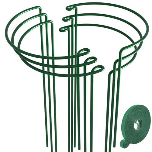 6 Pack Plant Support Stakes Peony Cage 10" W x 24" H Heavy Duty Ring Metal Garden Support Structures Plant Cage with Ties for Indoor Flower Outdoor Tomato Hydrangea Monstera