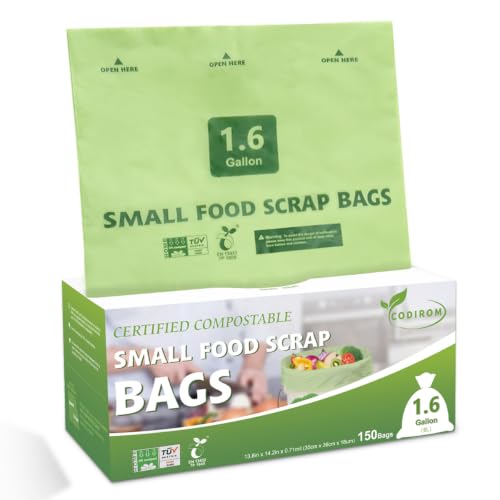 1.6 Gallon Compostable Trash Bags, 150 Count Kitchen Food Scrap