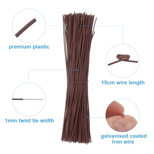 Plastic Twist Ties, 300 Pcs 6 Inch Reusable Cable Ties, 0.04 Inch Wide Bag Coated Ties for Household and Office Use, Brown - view 3