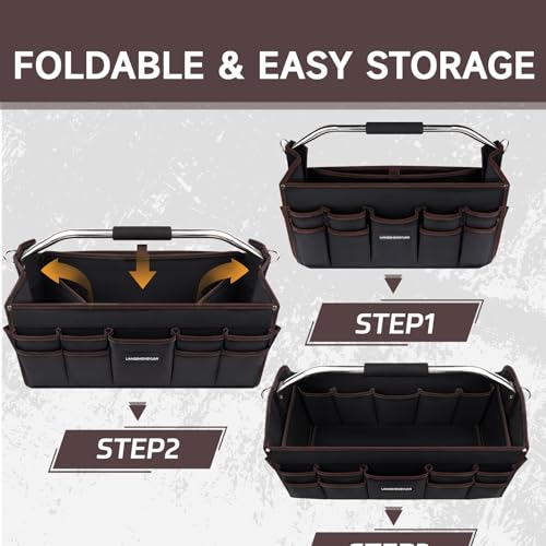 20 In Tool Carrier, Open Top Tool Tote 30 Pockets, Waterproof Tool Bag For Men, Foldable Wide Mouth Electricians Tool Bag, With Stainless Steel Handle and Removable Shoulder Strap - view 5
