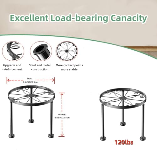 Metal Plant Stand, 9 Inch Round Flower Pot Holder with Guardrail, Black - view 2
