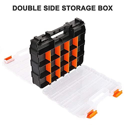 Double Side Tools Organizer, Customizable Removable Plastic Dividers, Hardware Box Storage, Excellent for Screws,Nuts,Small Parts, 34-Compartment, Black/Orange,12.6"L x 10.6"W x 3.2"H - view 5