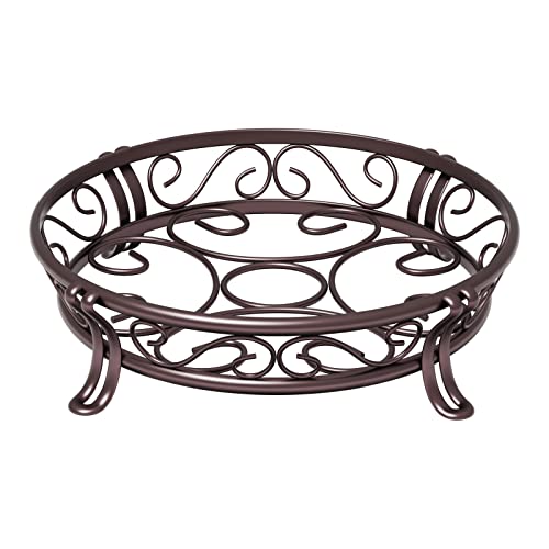 Metal Plant Stand for Outdoor Indoor, Heavy Duty Flower Pots Holder Rustproof Wrought Iron Planter Stands Garden Round Supports Rack for Planter 9.5 Inches, Bronze Brown