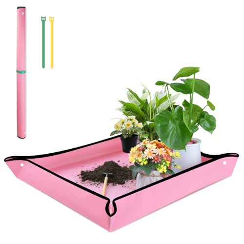 Repotting Mat for Indoor Plant Transplanting 29.5"x 29.5" Pink Garden Mat for Plant Lovers Oxford Fabric Portable Potting Tray for Gardening Mess Control