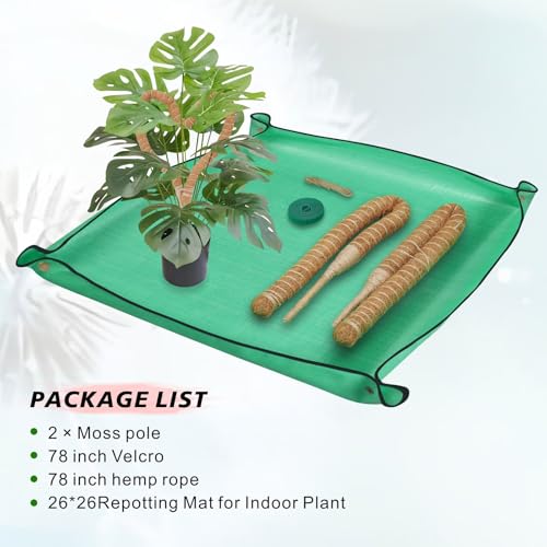 2 Pack Moss Pole Monstera Plant Support with Repotting Mat, 28 Inch Plant Support Stakes, Plant Sticks Support Tall for Indoor Potted Climbing Plants, Pothos, Philodendron - view 4