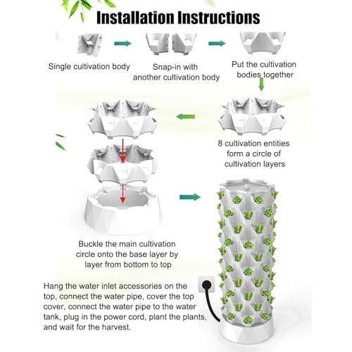 Hydroponic Growing System Kit - Vertical Garden Planter Tower with 64 Holes, Adjustable Hydroponics Setup for Efficient Indoor Plant Growth & Home Gardening - view 5