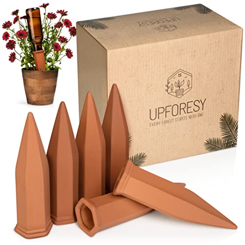 6 Pack Terracotta Watering Spikes for Indoor and Outdoor Plants - Simple and Easy Setup - Keep Plants Happy and Watered While You are Away