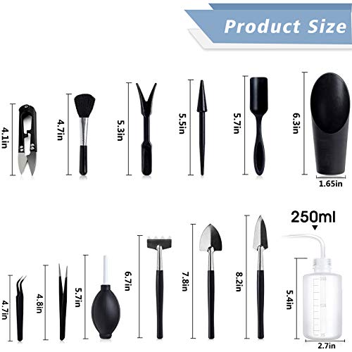 Succulent Tools, 13 Pcs Mini Garden Tool Set, Transplanting Tools Set,Succulent Care kit for Succulent Miniature Gardening Plant, Black - view 2