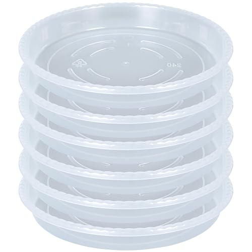 Plant Saucer 6 Pack of 4 6 8 10 12 14 16 inch, Clear Plastic Flower Plant Pot Saucer, Heavy Duty Plant Drip Trays Saucers for Indoor, Plant Water Tray for Planters (4", Clear)