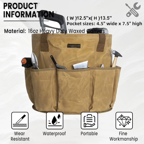 Heavy-Duty 16oz Waxed Canvas Garden Tool Tote with Handle, Wide-Mouth Open Top Design 12.5 inch Tool Bag | Khaki - view 2