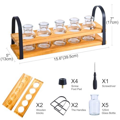 Plant Propagation Station with Wood Stand, Desktop Terrarium for Hydroponic, Flower Vase for Home, Kitchen, Office Decor, Plants Lover Gifts - view 5