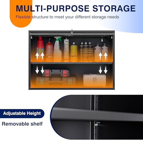 Metal Garage Wall Cabinet with Doors and Shelves, Wall Mounted Metal Storage Cabinet, Floating Garage Tool Cabinet for Garage, Basement, Kitchen, Warehouse (Black, 21.6" H) - view 5