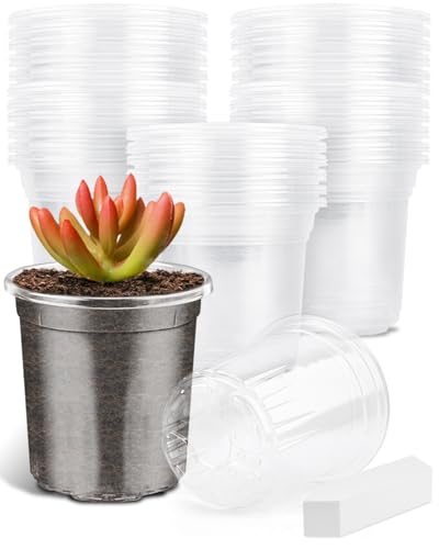 40Pack 6.5/5/4/3.5 Inch Reinforced Clear Nursery Pots with Drainage Holes, Variety Pack Thickened Plastic Plant Pots with 20 Plant Labels for Indoor Outdoor Flower Seed Starter