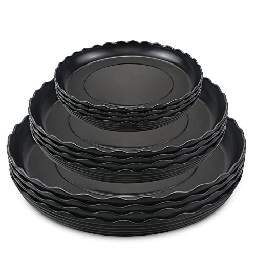 12 Pack Plastic Black Round Wave Plant Saucer,Durable Heavy Duty Flower Plant Pot Drip Tray Container for Home Garden Indoor and Out Door Plant (6 Inch/8 Inch/10 Inch)