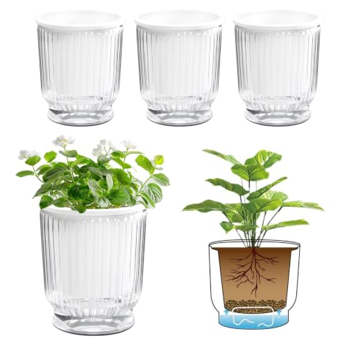 Self Watering Pots for Indoor Plants 4.5 Inch 4 Pack Planter Clear