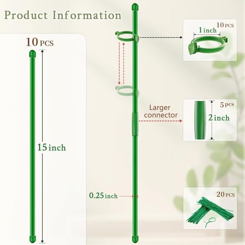 Plant Stakes 17 inch Support Stick Orchid Stakes with Clips 10Pcs Garden Plant Poles Extended to 3/4/5ft for Indoor Outdoor Potted Tomato Rose Amaryllis Vegetables Monstera -Green - view 2