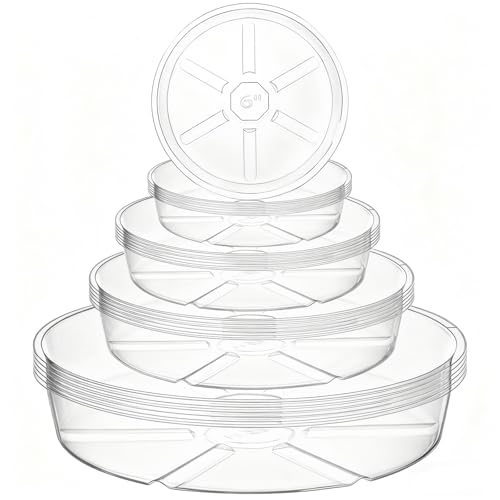 24 Pack Clear Plant Saucer Drip Trays, 6/8/10/12 Inch Plastic Plant Water Catcher Trays Flower Pot Saucers for Indoor Outdoor Plants, Round, 4 Sizes