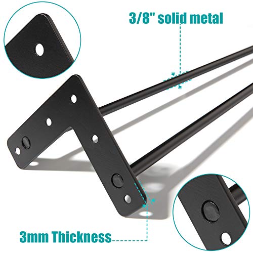 Hairpin Legs 12 inch Set of 4, DIY Furniture Metal Table Legs Perfect for Coffee and Dining Table, Designer Desk, Nightstand, 3/8" Diameter Satin Black Two-Rod Mid Century Modern Style (12", Black) - view 4
