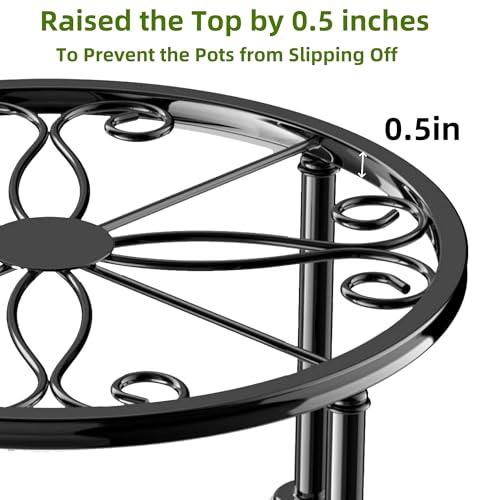 Metal Plant Stand, 9 Inch Round Flower Pot Holder with Guardrail, Black - view 3