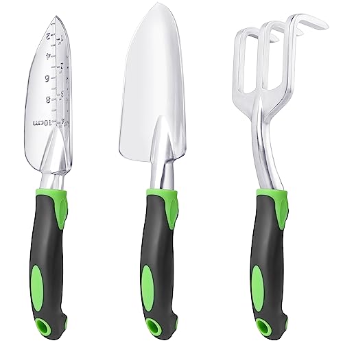 Garden Tools Set, 3 Pack Garden Shovel, Transplant Trowel, Hand Rake Green