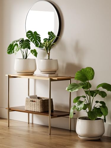 Ceramic Planter, 12 Inch, Large Plant Pot, Reactive Glaze Beige - view 4
