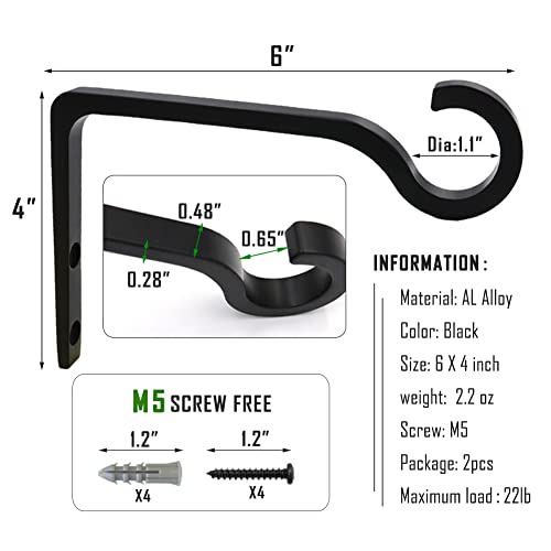 6inch Al-Alloy Hanging Plant Bracket Black 2 Pack - view 3