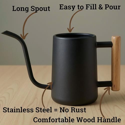 Metal Small Indoor Watering Can with Long Spout & Real Wood Handle, 35oz - view 2