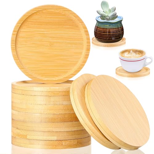 40 Pcs Round Bamboo Coasters for Drinks Small Plant Saucer