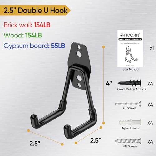 2 Pack Heavy Duty Garage Hooks, Steel Utility Wall Storage Hooks, Wall Mount Hanger Organizer for Ladders, Bikes, Tools, Bulky Items (Small, Yellow Square) - view 4