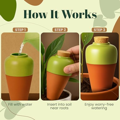 Terracotta Self Watering Planter Insert - Set of 4 Clay Ollas with Slim Bottom for Easy Soil Insertion, Glazed Top, Slow-Release Plant Watering System for Indoor & Outdoor Plants - view 3
