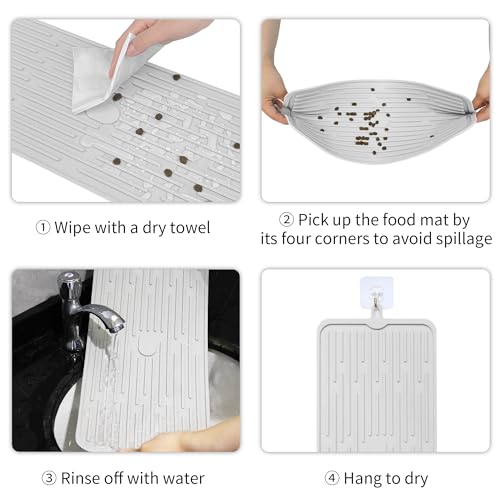Pet Placemat for Dog and Cat, Anti-Slip Waterproof Dogs Feeding Mat Prevent Food and Water Overflow, Bowl Mats Suitable for Medium and Small Pets, Light Gray, Silicone - view 5