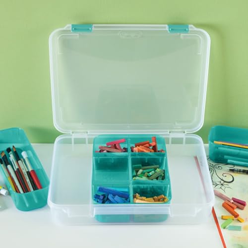 Divided Case, 12-Pack – Stackable Clear Plastic Storage Containers with Green Trays and Latching Lids, Ideal for Organizing Crafts, Beads, Small Tools, and Hardware - view 5