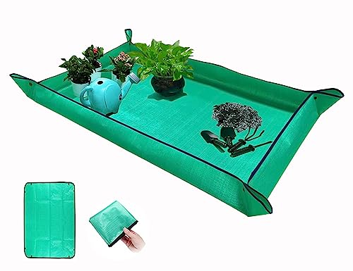 Extra Large Plant Repotting Mat,Thickened Waterproof for Indoor Plant Transplanting and Mess Control,Foldable Succulent Portable Gardening Mat (43'*30',Green)