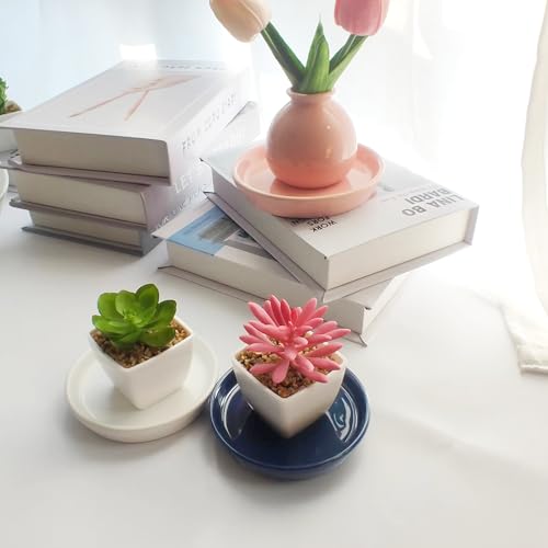 Ceramic Plant Saucer Tray 2 Pcs 3 4 Inch White, 4.2" OD x3.5 ID x0.7 Deep Round Sturdy Heavy Duty Glazed Bevel Planter Drip Flower pots with Catch Basin for Indoor Outdoor Plants(3" White) - view 3
