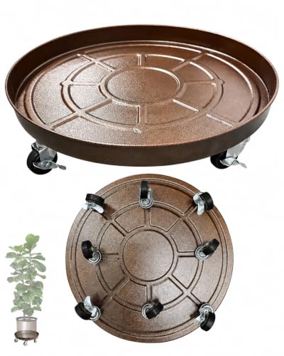 20" Metal Rolling Plant Caddy with Wheels, Indoor Outdoor, 2-Pack Bronze