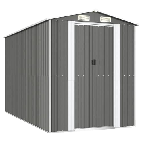Garden Shed, Large Galvanized Steel Storage with Sliding Doors, Light Grey, 75.6 x 140.6 x 87.8 Inches, for Outdoor Tools and Gardening Supplies - view 2
