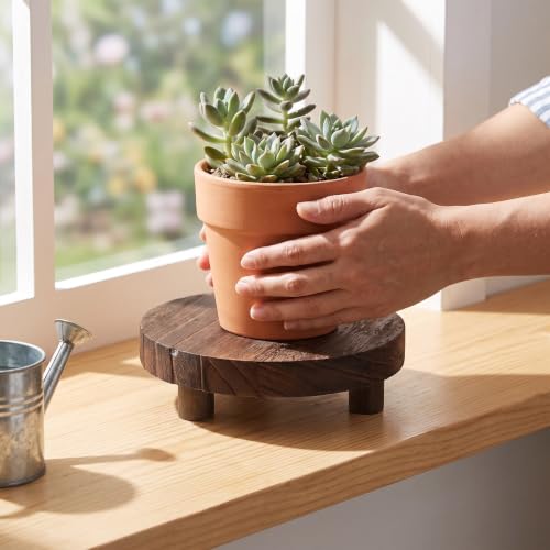Vintage round Wood Plant Stand 5.9 Inch Pedestal Riser for Pots - view 7