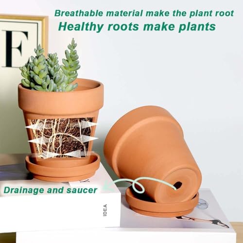 4 Inch Terracotta Plant Pots with Saucer - 6 Pack Clay Flower Pots with Drainage, Great for Plants, Crafts, Wedding Favor - view 3