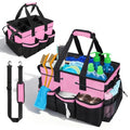 Large Cleaning Caddy Bag - 15" x 10.5" x 9" Heavy-Duty Organizer Tote for Housekeepers, Janitors & Home Cleaning Supplies with Adjustable Shoulder Strap & Multiple Pockets (Pink)