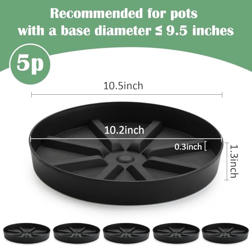 Plant Saucers 10.5 Inch 5 Pack, Black Elevated Plant Tray with Raised Base - view 2