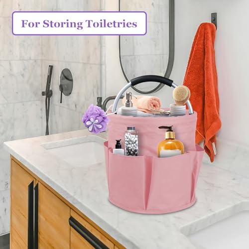 17L Portable Shower Caddy with 6 Side Pockets, Foldable Cleaning Supply Caddy with Handle, Garden Tool Bag in 600D Oxford Fabric, Multifunctional Storage Basket for Showers, Picnics, Pink - view 3