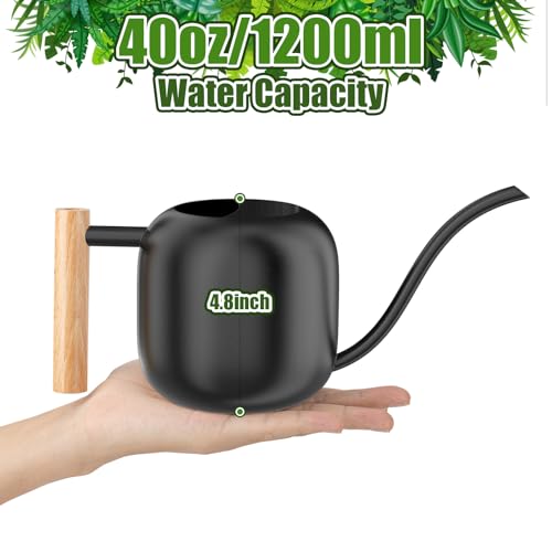 1.2L/41oz Metal Metal Watering Can with Long Spout, Black - view 3