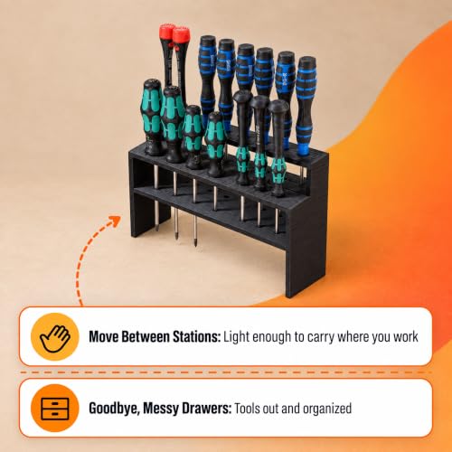 Universal Screwdriver Stand for Hand Tool Organization – Freestanding Holder with Friction Fit Grip | Keeps Workbench Tidy | Multi-Slot Storage Rack for Garage Workshop - view 6