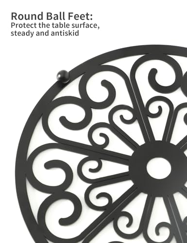 2 Pack Decorative Round Flower Trivets - 7 Inch Iron Pot Pads, Black Elegant Kitchen and Dining Table Protector, Teapot Stands Holders, Metal Plant Holder for Desktop Potted Plant、Small Green Plants - view 3