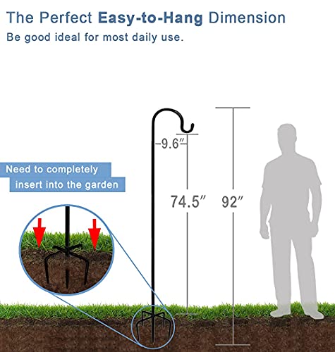 92 Inch Outdoor Shepherd Hooks with 5 Pronger Base (2 Packs), Adjustable Heavy Duty Garden Hanging Stand Holder for Bird Feeders Lanterns Planter Hanger, Matte Black - view 6