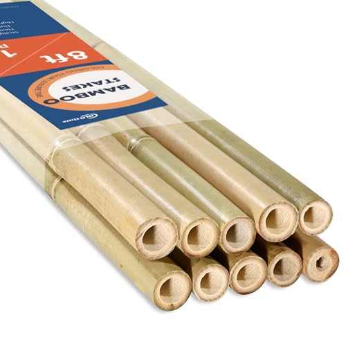8FT Bamboo Stakes Plant Stakes 1in Thick Dia. Garden Poles 10 Pack