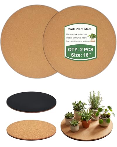 18 Inch Cork Plant Coasters, 2 Pack Large Round Plant Mats for Planters