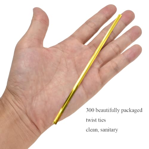 300Pcs 6inches Gold Metal Twist Ties Bread Candy Coffee Bag Ties Plant Garden Twist Ties for Cellophane Treat Bags Gift Wraping Bags Plastic Bags Halloween Party Cake Present Art Crafts - view 5