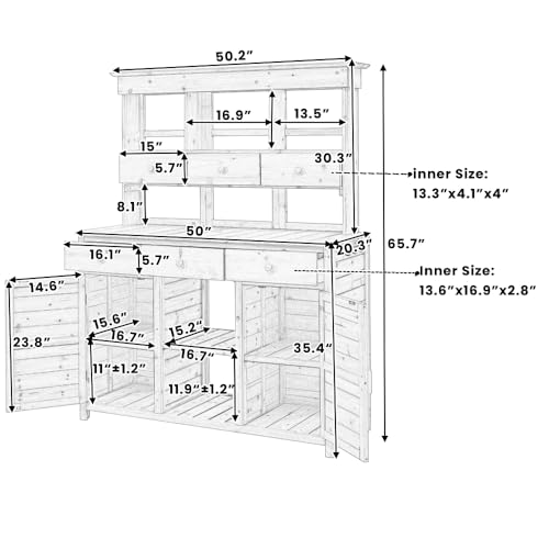 Topmax Potting Bench Table, Outdoor Garden Workstation with Hutch, 3 Shelves, 6 Drawers, 2 Cabinets, Side Hooks for Patio, Mudroom, White Finish, Ideal for Gardening Supplies - view 4