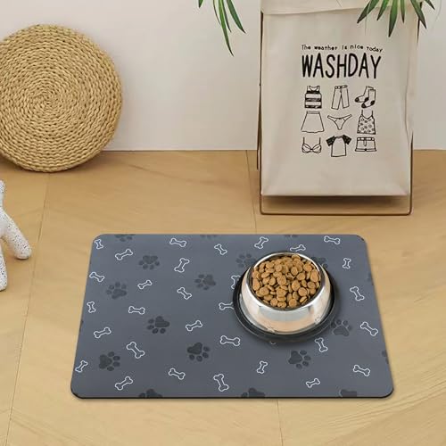 Pet Cat Dog Food Mat Non Slip Mat for Dog Water Bowl Mat Quick Dry Absorbent Cat Feeding Mat, 18.1 * 11.8 in, Dark Grey - view 7